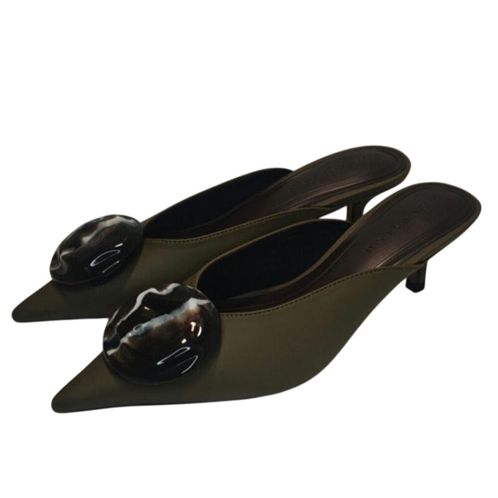 Olive Green Kitten mule heels by asos Sz 7